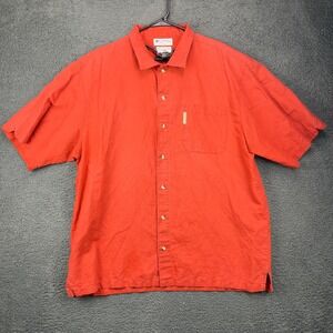 Columbia Sportswear Mens XL Ramie Cotton Short Sleeve Button Up Shirt Red 8636